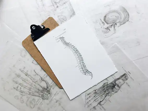 Medical illustrations of the spine, skull, and skeletal anatomy used for neurological and spinal care planning.